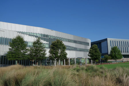 RALEIGH,NC/USA - 8-30-2021: Centennial Campus of NC State University with the James Hunt library building on the leftのeditorial素材