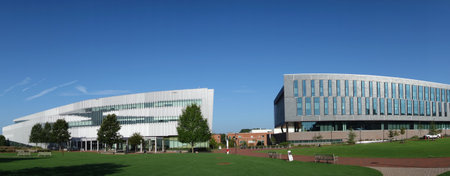 RALEIGH,NC/USA - 8-30-2021: Centennial Campus of NC State University with the James Hunt library building on the leftのeditorial素材