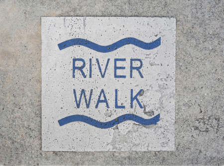 River Walk sign along path of the Cape Fear River in downtown Wilmington NCの写真素材