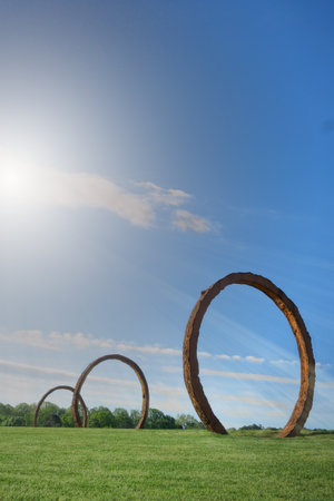 RALEIGH,NC/USA - 4-10-2020: Gyre sculpture by Thomas Sayre, in the museum park at the North Carolina Museum of Art in Raleigh North Carolinaのeditorial素材