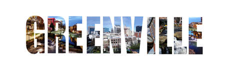 Banner collage of Greenville, SC images from around the city, isolated on whiteの写真素材