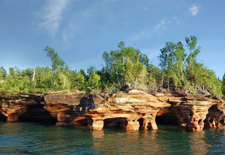 The sea caves of Devils Island in the Wisconsin Apostle Islands of Lake Superiorの写真素材
