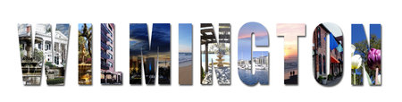 Text collage of assorted images from around Wilmington North Carolina isolated on whiteの写真素材