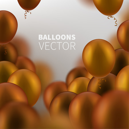 Stock vector illustration party flying orange realistic balloons. Defocused macro effect. Templates for placards, banners, flyers, presentations and reportsのイラスト素材