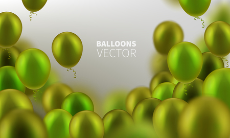 Stock vector illustration party flying lime green realistic balloons. Defocused macro effect. Templates for placards, banners, flyers, presentations and reportsのイラスト素材