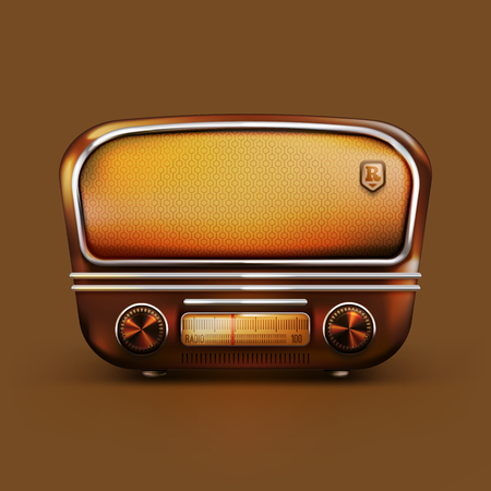Illustration realistic retro radio. Vintage. Isolated on brown backgroundのイラスト素材