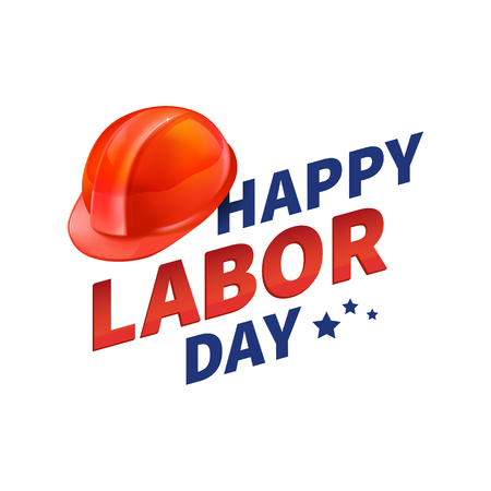 Stock vector illustration Happy Labor Day text banner, american patriotic square isolated on white background. USA National American holiday Template for placard, banner, flyer, presentation reportのイラスト素材