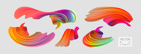 Stock vector illustration multicolored realistic oil, acrylic paint. Acid colors. Brush strokes set isolated on transparent checkered background. Template for placard, banner, flyer presentationのイラスト素材