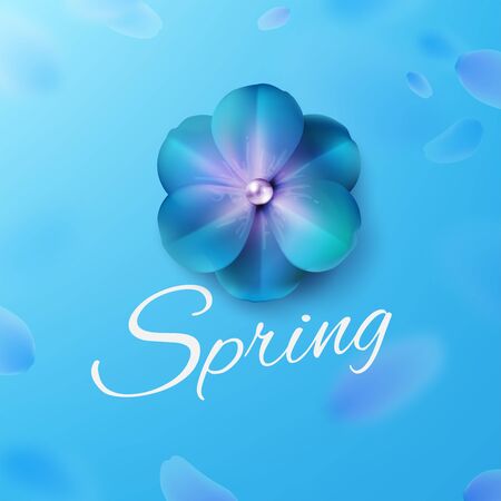 Hello, hi spring blue background stock vector illustration. Realistic flower. Templates for placards, banners, flyers, presentations, reports, invitation, posters, brochure, voucher discount. EPS10のイラスト素材