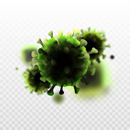 COVID-19 coronavirus under the microscope. Realistic vector 3d illustration. Pandemic, disease.のイラスト素材