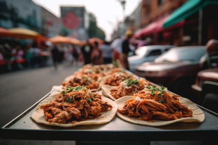 Traditional mexican tacos on a street food market in Mexico Cityの素材