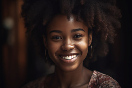Portrait of a beautiful young african american woman with afro hairstyle.の素材