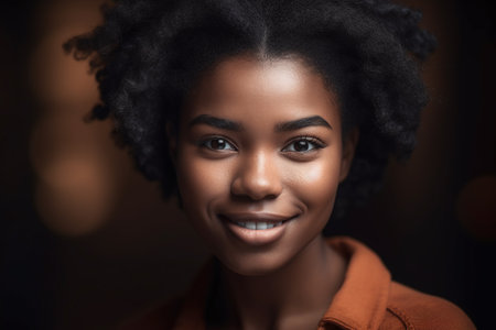 Beautiful african american woman with afro hairstyle smiling at cameraの素材
