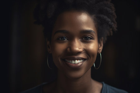 Portrait of beautiful young african american woman smiling at cameraの素材