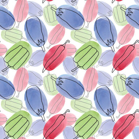 Seamless pattern with vegetables in the style of linart on a white background. Sweet pepper, chili...