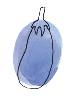 Eggplant isolated on a white background. The illustration is painted with a marker on a watercolor spot.の写真素材