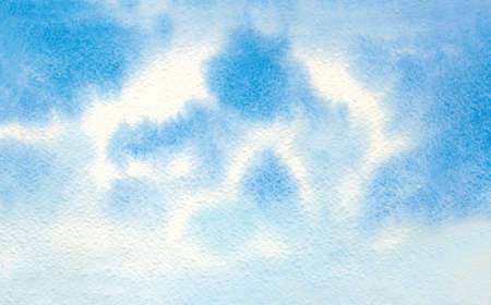 Watercolor background of sky and clouds. Blue watercolor texture. Drawn by hand. Can be used as a banner, poster and for your other designs.の写真素材