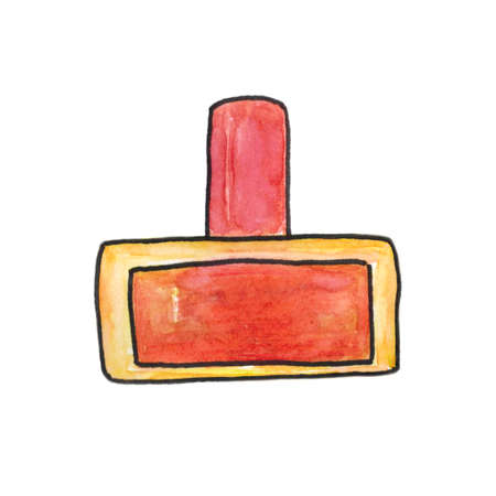 Bottle of perfume, scent fragrance. Cosmetic beauty product. Perfume. Pink tones. Rectangular bottle isolated on white background. The illustration is hand-drawn with watercolor.の写真素材