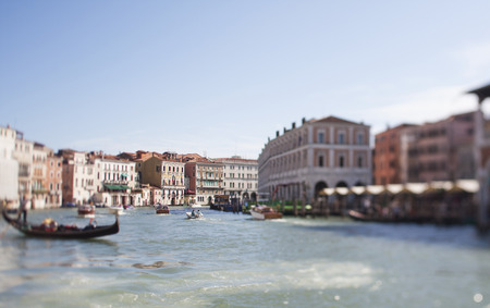 Tilt shift photo of Grand canal of Venice with gondolaの写真素材