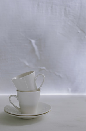 Two white coffee cupsの写真素材