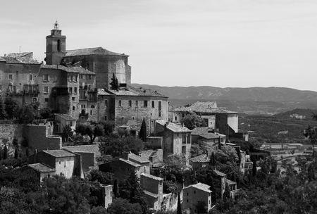 Black and white photo of Gord city in Provence, Franceの写真素材