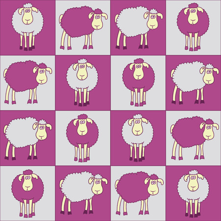 Seamless background with fun magenta sheep.のイラスト素材