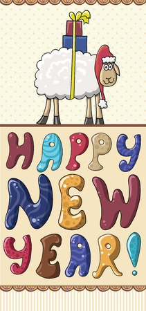 Fun card Happy New Year with sheepのイラスト素材