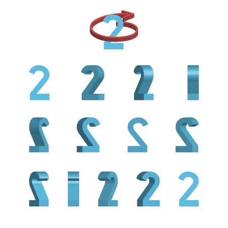 Sheet of sprites. Rotation of cartoon 3d number 2. Isolated on white background. illustration.のイラスト素材