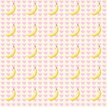 Seamless pattern with bananas and heartsのイラスト素材