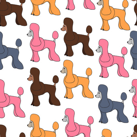 Awesome seamless pattern with cute cartoon dogs. Breed poodle.  Can be used for wallpaper, pattern fills, greeting cards, webpage backgrounds, wrapping paper and textile or fabric. illustration.のイラスト素材
