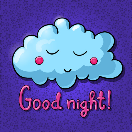 Cartoon sleeping cloud on dark background. Good night!のイラスト素材