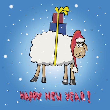 Card Happy New Year with cartoon sheepのイラスト素材