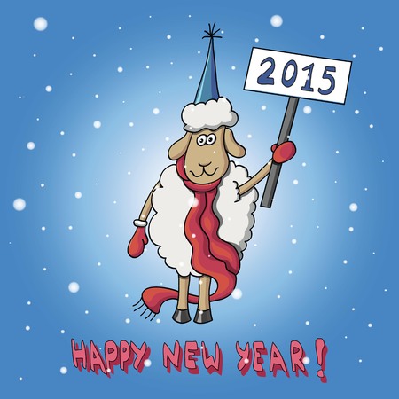 Card Happy New Year with cartoon sheepのイラスト素材