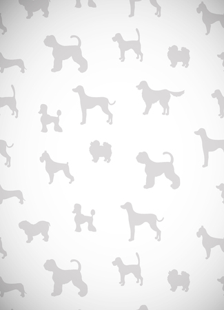 Awesome greeting card with silhouettes of cartoon dogs. Different breeds. illustration.のイラスト素材
