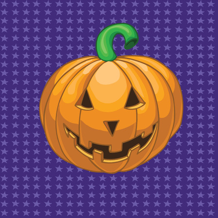 Pumpkin on violet background with starsのイラスト素材