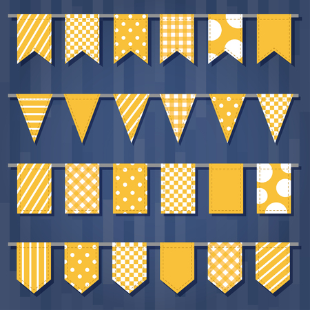 Set of garlands with flags. Cute simple patterns Good for events, celebrations, festivals, fairs, markets, party and carnival.のイラスト素材