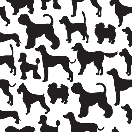 Awesome seamless pattern with dog silhouettes. Different breeds. Good for wallpaper, pattern fills, greeting cards, webpage backgrounds, wrapping paper and textile or fabric.  illustration.のイラスト素材