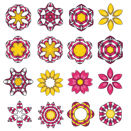 Set of cartoon colored flowers isolated on white background. Can be used for wallpaper, pattern fills, greeting cards, webpage backgrounds, wrapping paper, scrap booking and textile or fabric.のイラスト素材