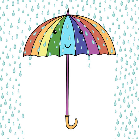 Cute cartoon smiling umbrella with face. Rainfall. Emoji. Vector illustration.のイラスト素材