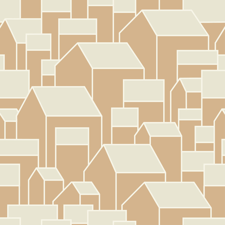 Unusual background with little town or village. Grable residential houses. Delicate beige color. Vector illustration.のイラスト素材