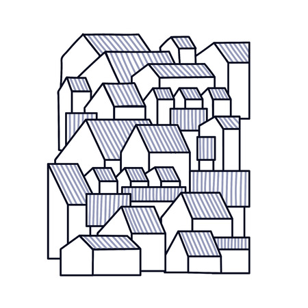 Unusual background with little town or village. Grable residential houses. Vector illustration.のイラスト素材