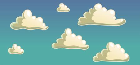 Cute cartoon clouds and blue gradient sky. Vector illustration.のイラスト素材