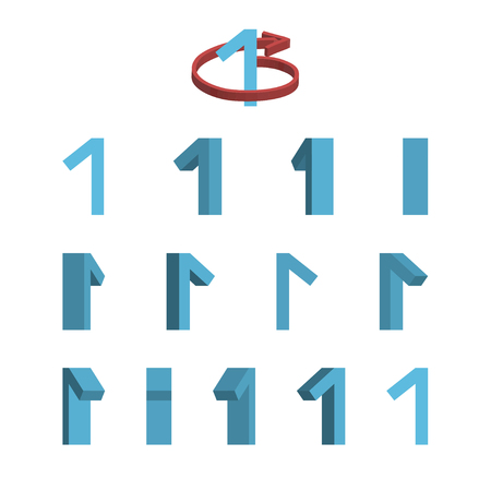 Sheet of sprites. Rotation of cartoon 3d number 1. Isolated on white background.  illustration.のイラスト素材