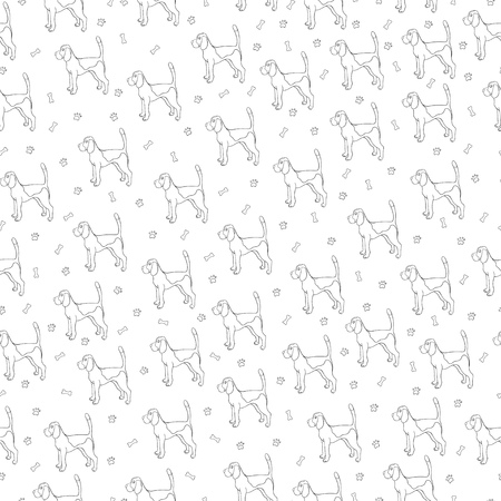 Seamless pattern with cute dog. Breed beagle. Can be used for wallpaper, pattern fills, greeting cards, webpage backgrounds, wrapping paper and textile or fabric.  illustration.のイラスト素材