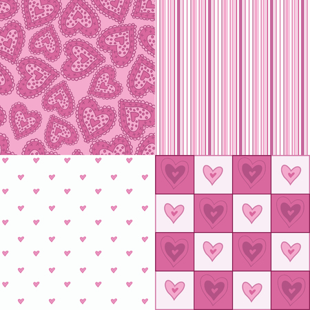 Set of seamless pink patterns with heartsのイラスト素材