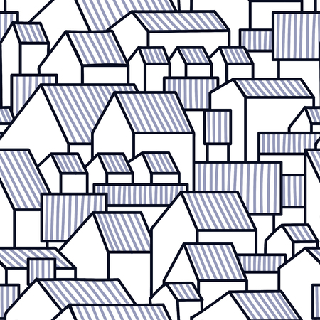 Unusual background with little town or village. Grable residential houses. Striped roofs. Vector illustration.  のイラスト素材