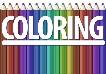 Word coloring with white letters on background with cartoon color pencils. Page with album horizontal orientation. Vector.  のイラスト素材
