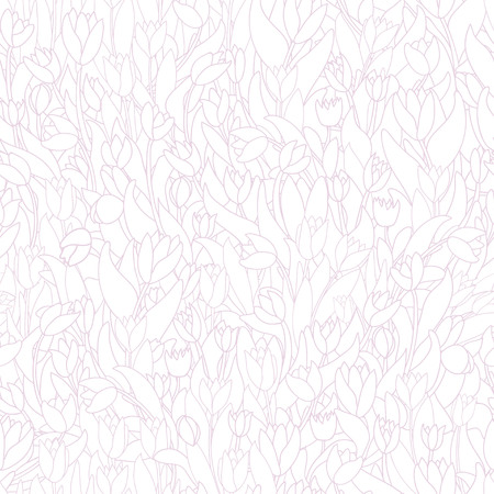 Seamless pattern with cute cartoon  flowers, tulips on white background. Good for pattern fills, surface design, textile, fabric, manufacturing, wrapping paper, backdrops, wallpapers and covers. Vector contour illustration. のイラスト素材