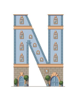 Letter N house isolated on white background. Vertical portrait A4 page. Printable.のイラスト素材