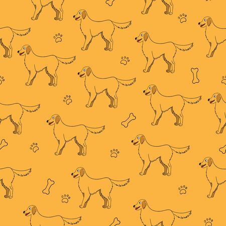 Seamless pattern with cartoon labrador retriever dog, bones and pawsのイラスト素材